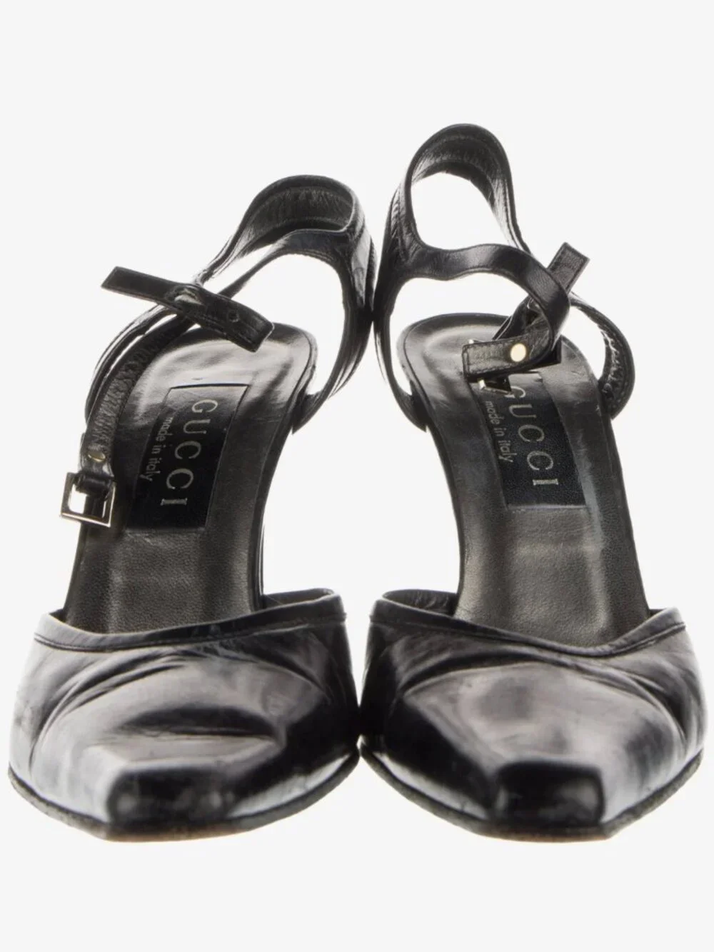 Vintage Gucci Black Leather Ankle Strap Stiletto Pumps